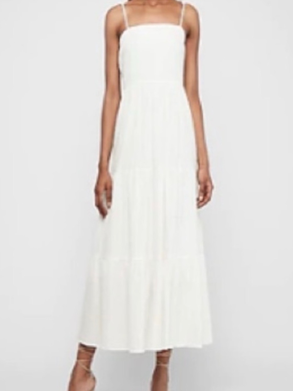 Express Cream Textured Maxi dress spaghetti straps ties.